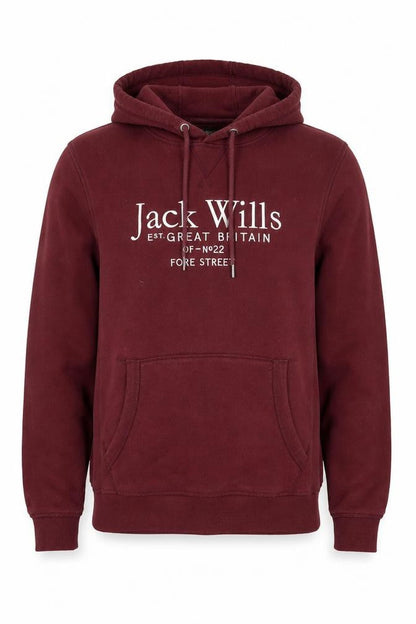 Jack Wills Men Burgundy Pullover Hoodie M Cotton Blend Logo Casual