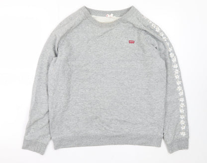 Levi’s Women Grey Floral Sleeve Cotton Pullover Sweatshirt Size S