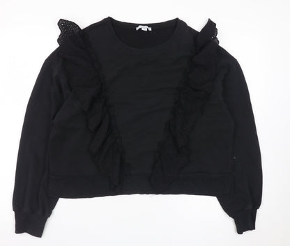 Warehouse Women Black Ruffle Long Sleeve Pullover Sweatshirt Size M