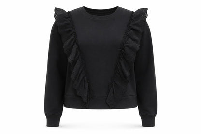 Warehouse Women Black Ruffle Long Sleeve Pullover Sweatshirt Size M
