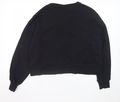 Warehouse Women Black Ruffle Long Sleeve Pullover Sweatshirt Size M