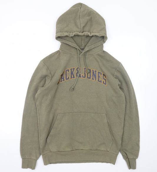 Jack & Jones Men's Green Pullover Hoodie Size M Logo Graphic Sweatshirt