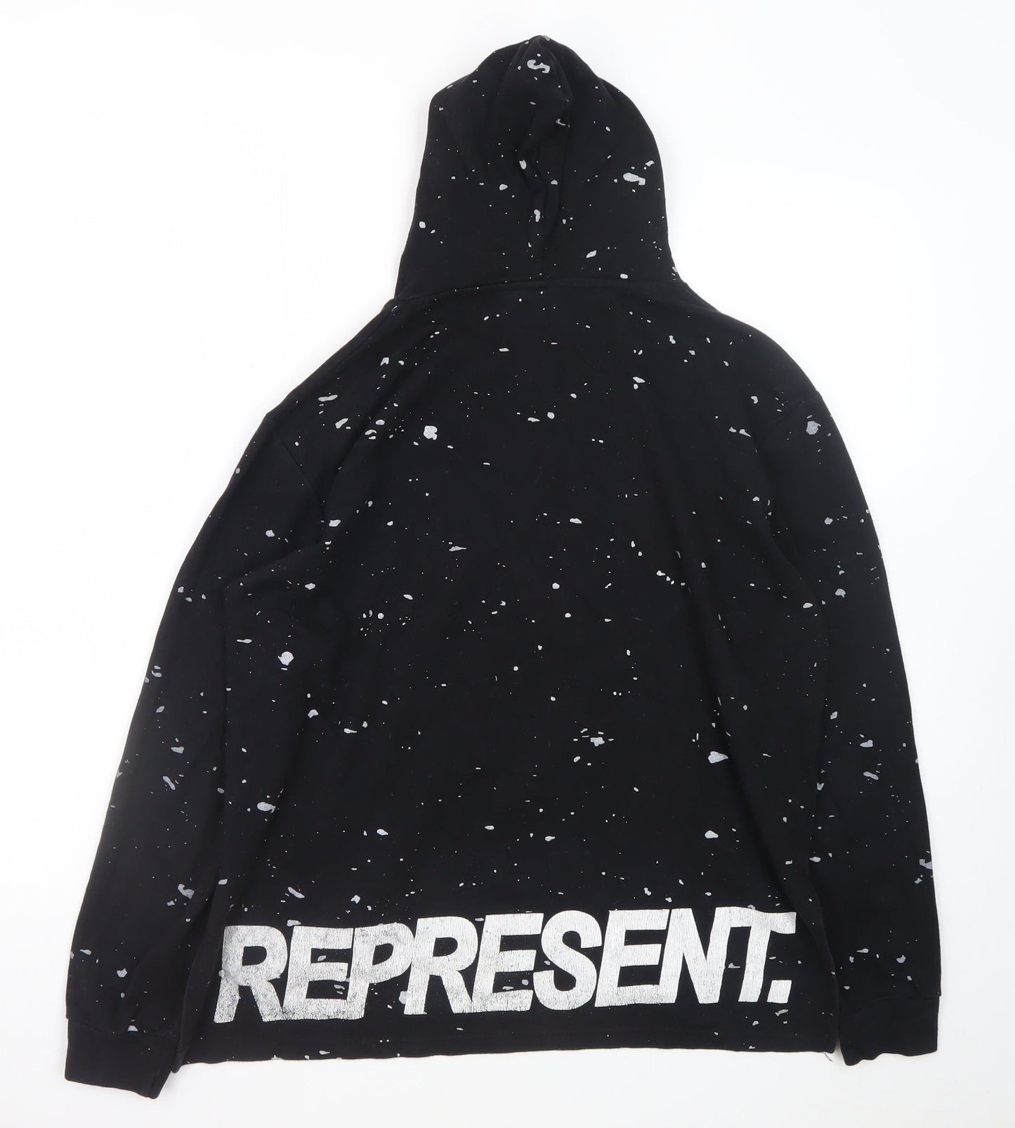 Represent Mens Black Pullover Hoodie Medium Paint Splatter Graphic