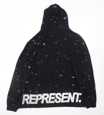 Represent Mens Black Pullover Hoodie Medium Paint Splatter Graphic