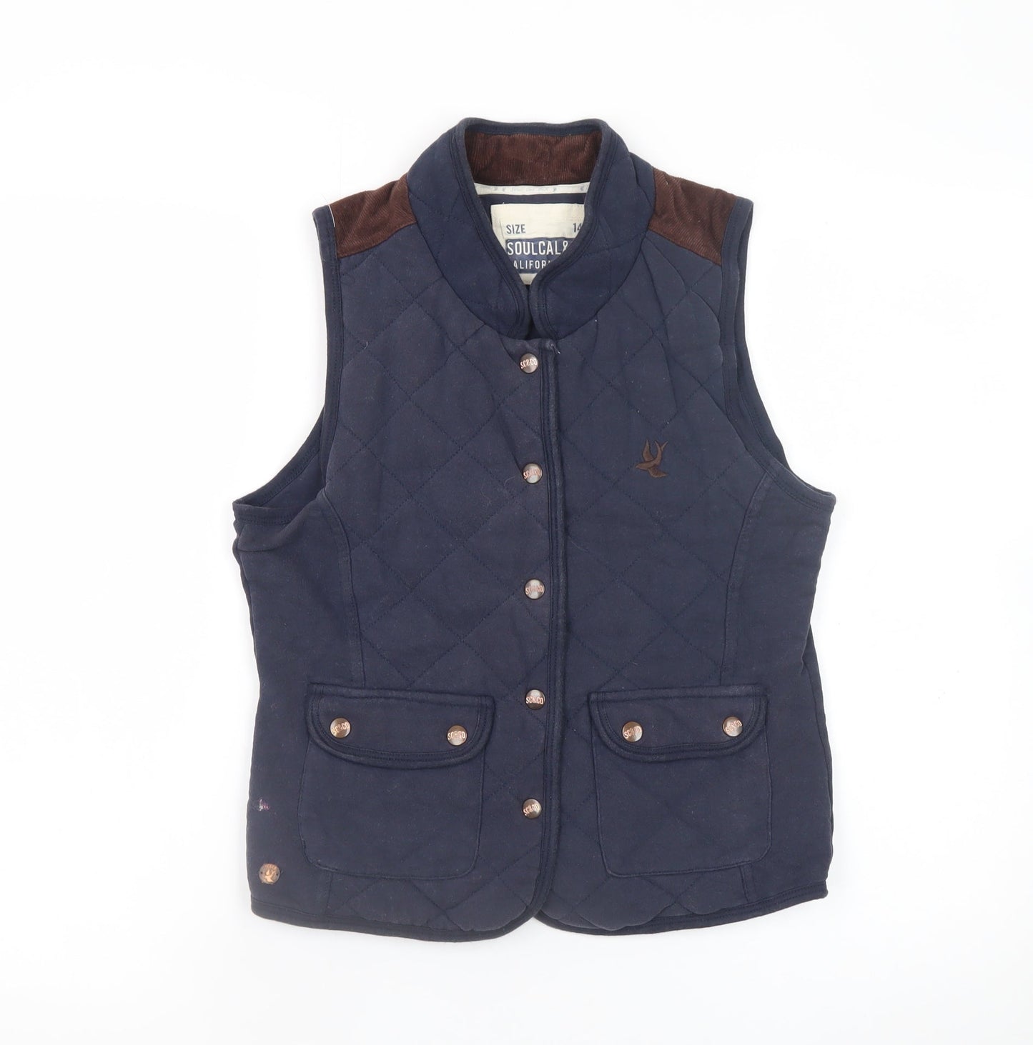 SoulCal Women's Blue Quilted Sleeveless Waistcoat Size 14