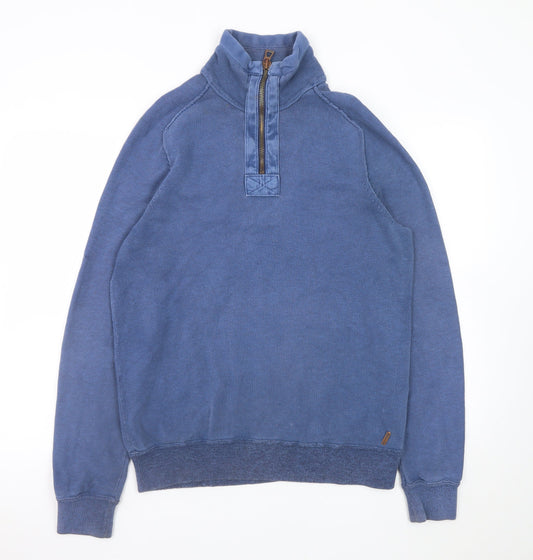 Hugo Boss Men's Blue 1/2 Zip High Neck Cotton Knit Jumper M