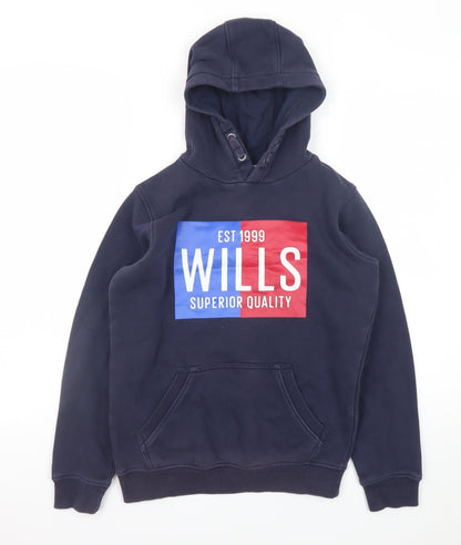 Jack Wills Boys Blue Pullover Hoodie 10-11 Years Fleece Graphic Print