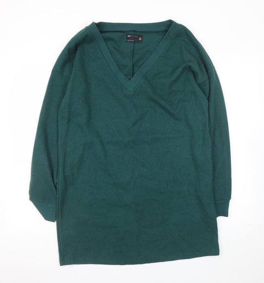ASOS DESIGN Women's Green V-Neck Long Sleeve Shift Dress Size 12