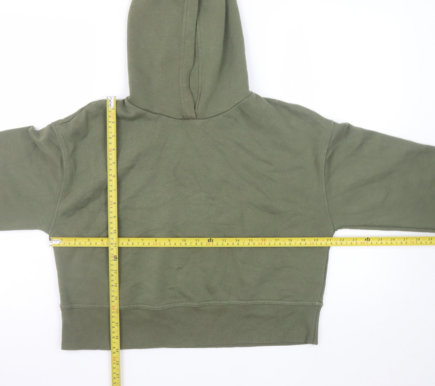 Zara Women’s Green Pullover Hoodie Size S Relaxed Fit Cotton Blend