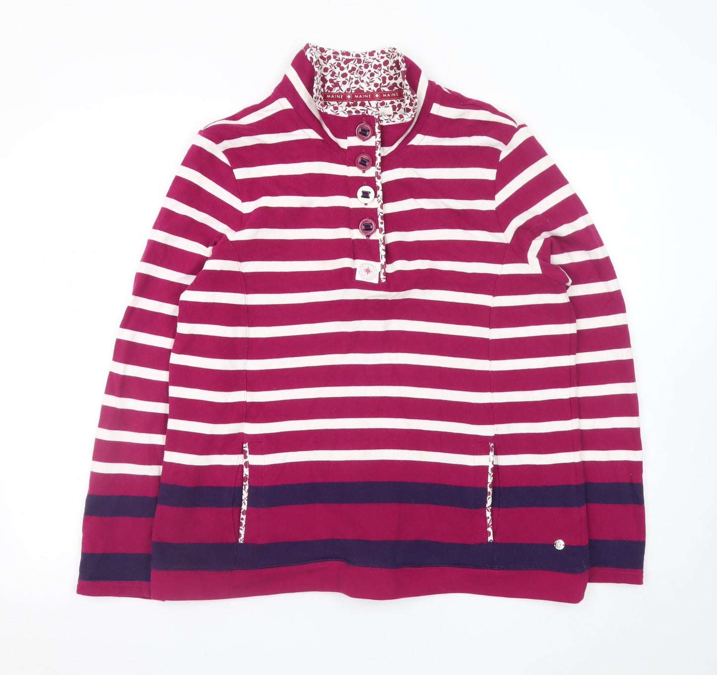 Maine New England Women’s Red & White Stripe Henley Sweatshirt Size 16 Cotton