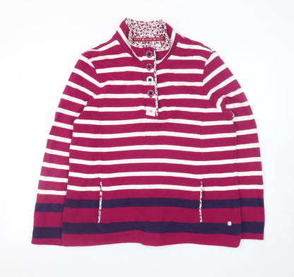 Maine New England Women’s Red & White Stripe Henley Sweatshirt Size 16 Cotton