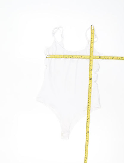 New Look Womens White Bodysuit UK 8 Jersey Scoop Neck Stretch Sleeveless
