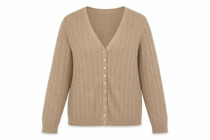 Country Casuals Women’s Beige Cable-Knit V-Neck Button Cardigan Size L