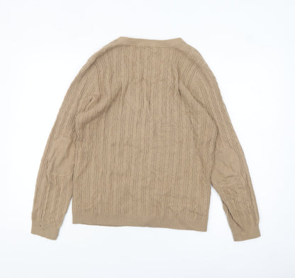 CC Women’s Beige Cable-Knit V-Neck Button Cardigan Size L