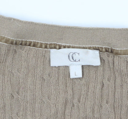 CC Women’s Beige Cable-Knit V-Neck Button Cardigan Size L