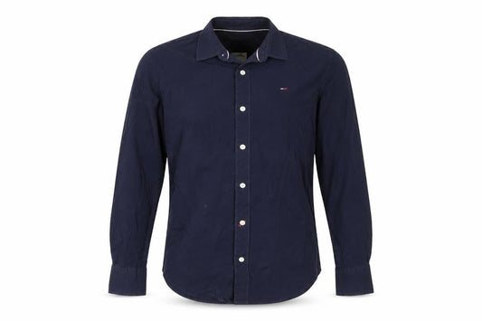 Front view of Hilfiger Denim Men's Blue Long Sleeve Button-Up Shirt M