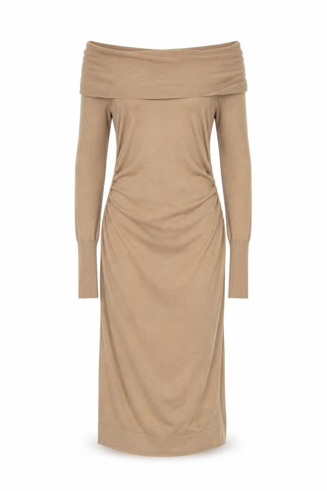 Coast Women’s Beige Off Shoulder Bodycon Knit Dress Size 10