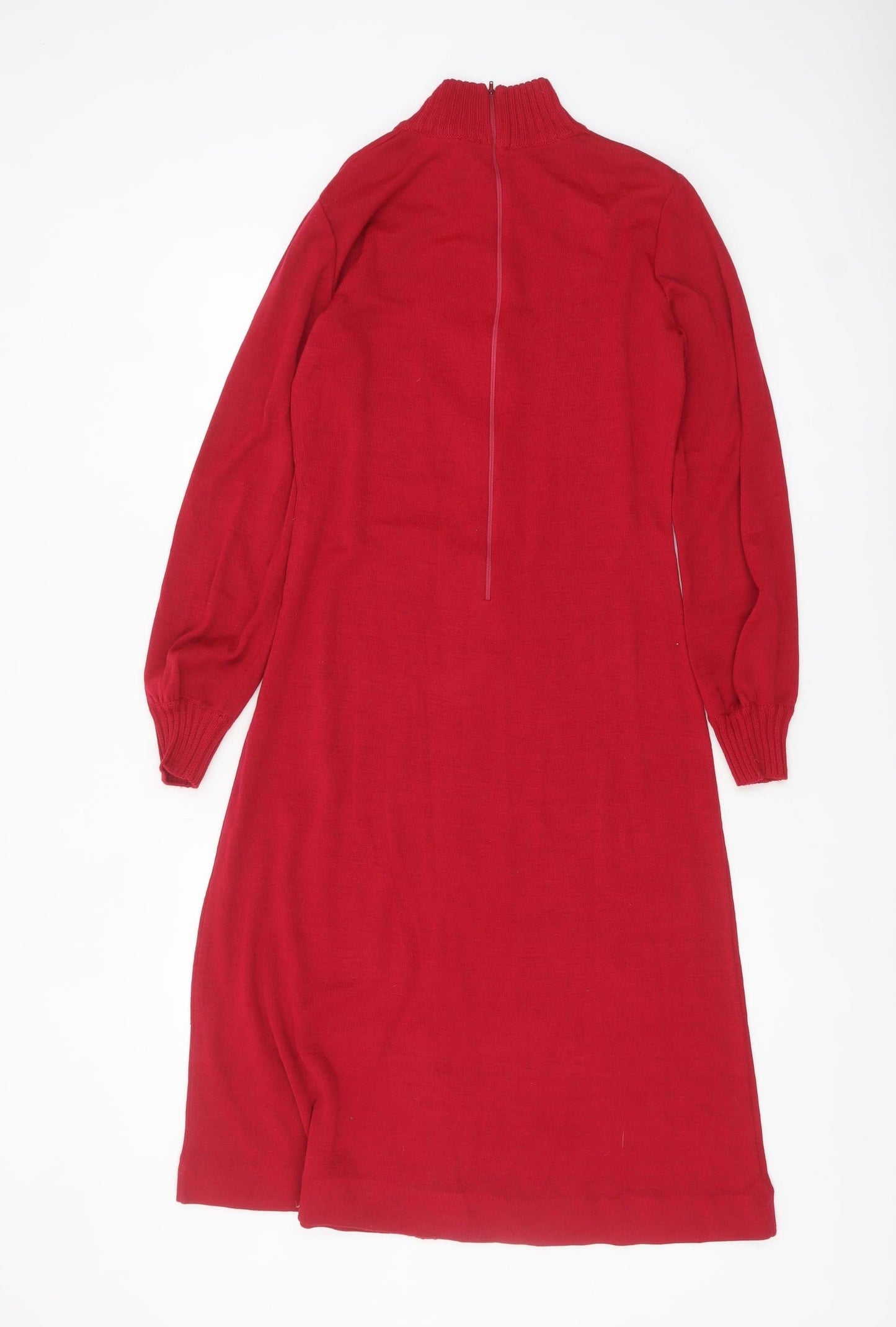 Tricoville Women Red Wool Knit High Neck Long Sleeve Shift Dress UK 12