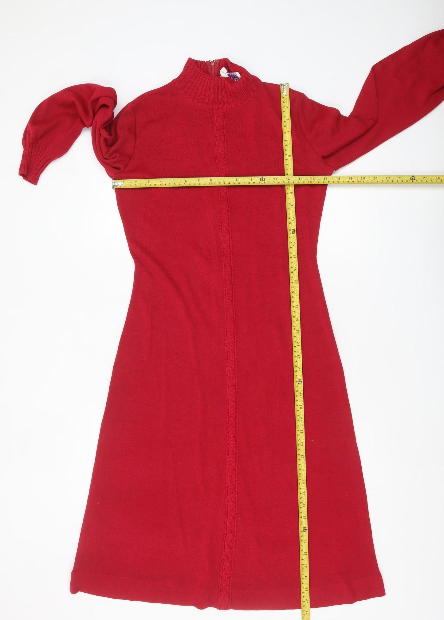 Tricoville Women Red Wool Knit High Neck Long Sleeve Shift Dress UK 12