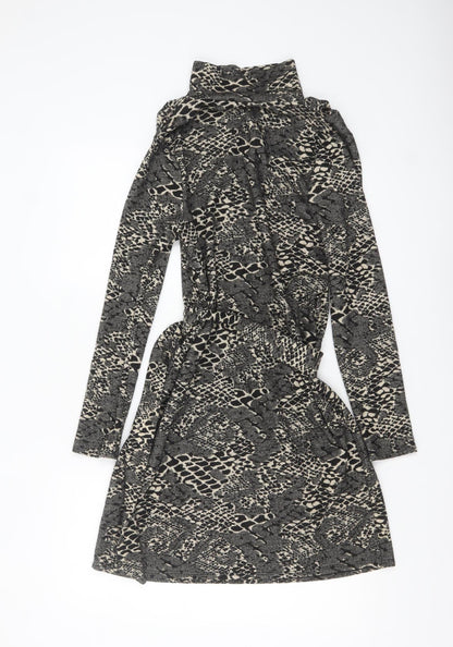 In Other Words Women’s Black Snake Print Belted Shift Dress Size 10