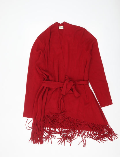 Viyella Women's Red Wrap Fringe Belted Cardigan Jumper Size M