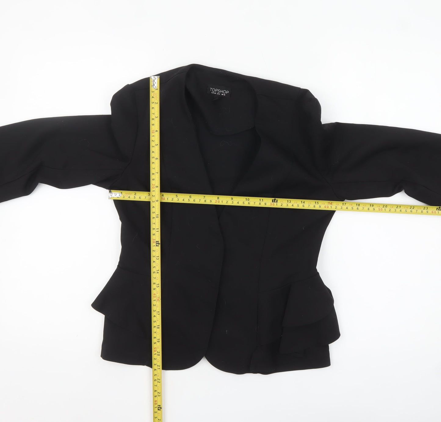 Topshop Women’s Black Peplum Suit Jacket UK 10 Polyester Cotton Blend