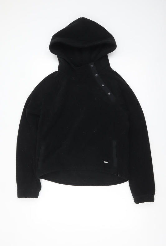 Hollister Womens Black Small Fleece Hoodie with Snap Closure