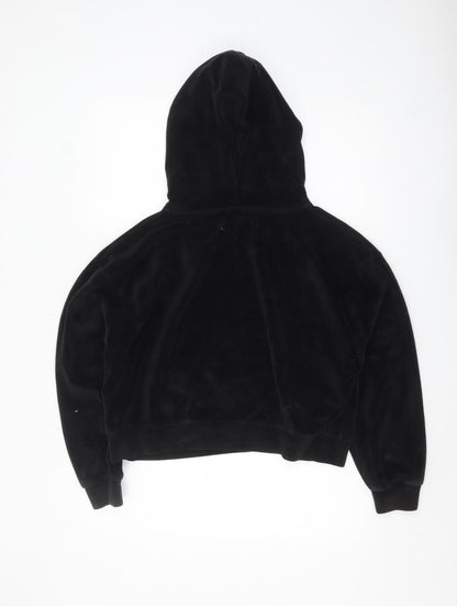 New Look Womens Black Velour Pullover Hoodie Size L Relaxed Fit