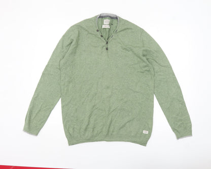 White Stuff Men Green Large Henley Jumper Cotton Cashmere Knit