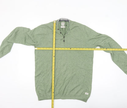 White Stuff Men Green Large Henley Jumper Cotton Cashmere Knit