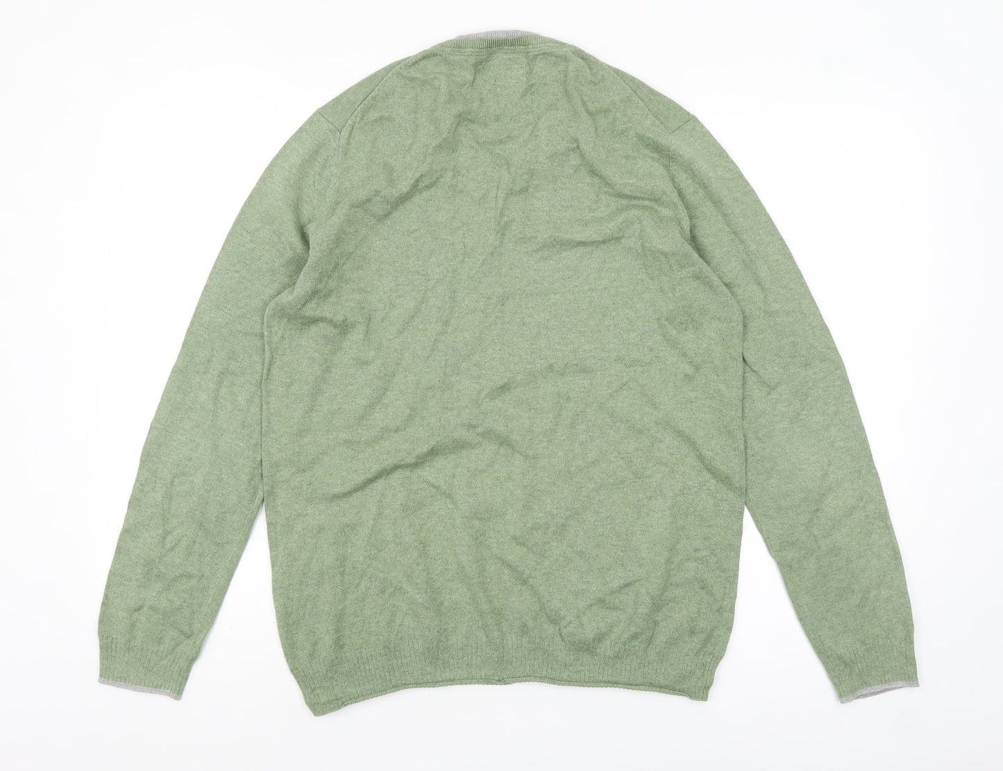 White Stuff Men Green Large Henley Jumper Cotton Cashmere Knit