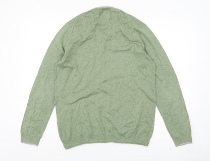 White Stuff Men Green Large Henley Jumper Cotton Cashmere Knit