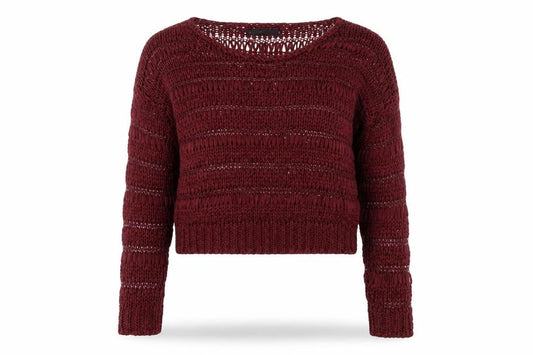 Crafted Womens Red Open-Knit Long Sleeve Pullover Jumper Size 8
