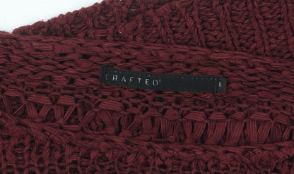 Crafted Womens Red Open-Knit Long Sleeve Pullover Jumper Size 8