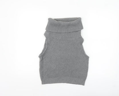GLAMORO'S Women's Grey Sleeveless Roll Neck Knit Tank Top Size M