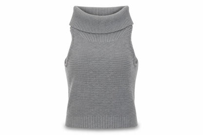 GLAMORO'S Women's Grey Sleeveless Roll Neck Knit Tank Top Size M