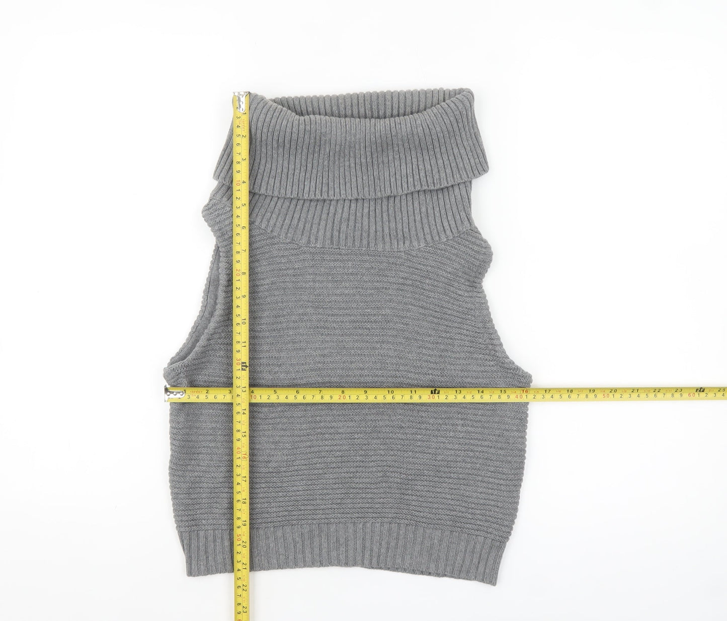 GLAMORO'S Women's Grey Sleeveless Roll Neck Knit Tank Top Size M