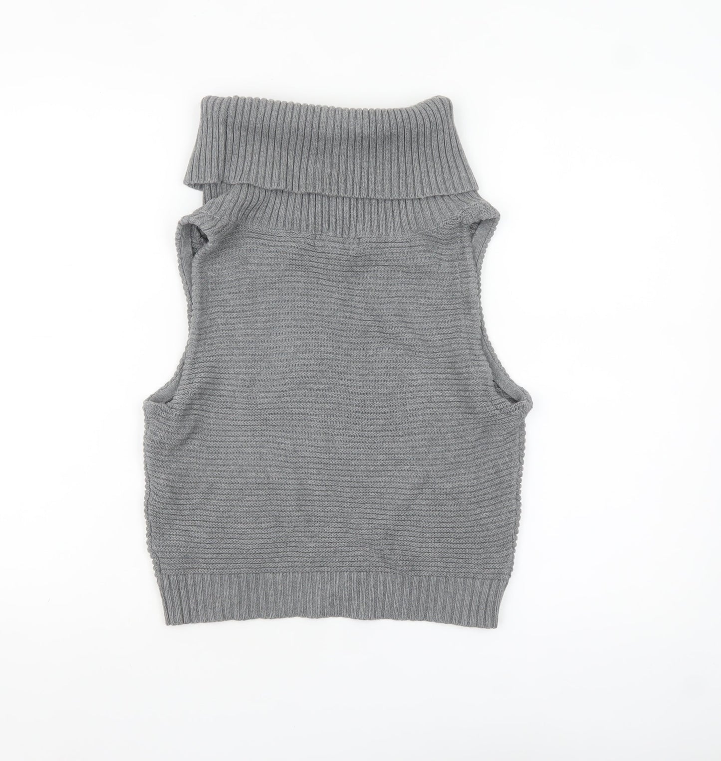 GLAMORO'S Women's Grey Sleeveless Roll Neck Knit Tank Top Size M
