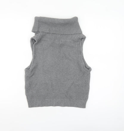GLAMORO'S Women's Grey Sleeveless Roll Neck Knit Tank Top Size M