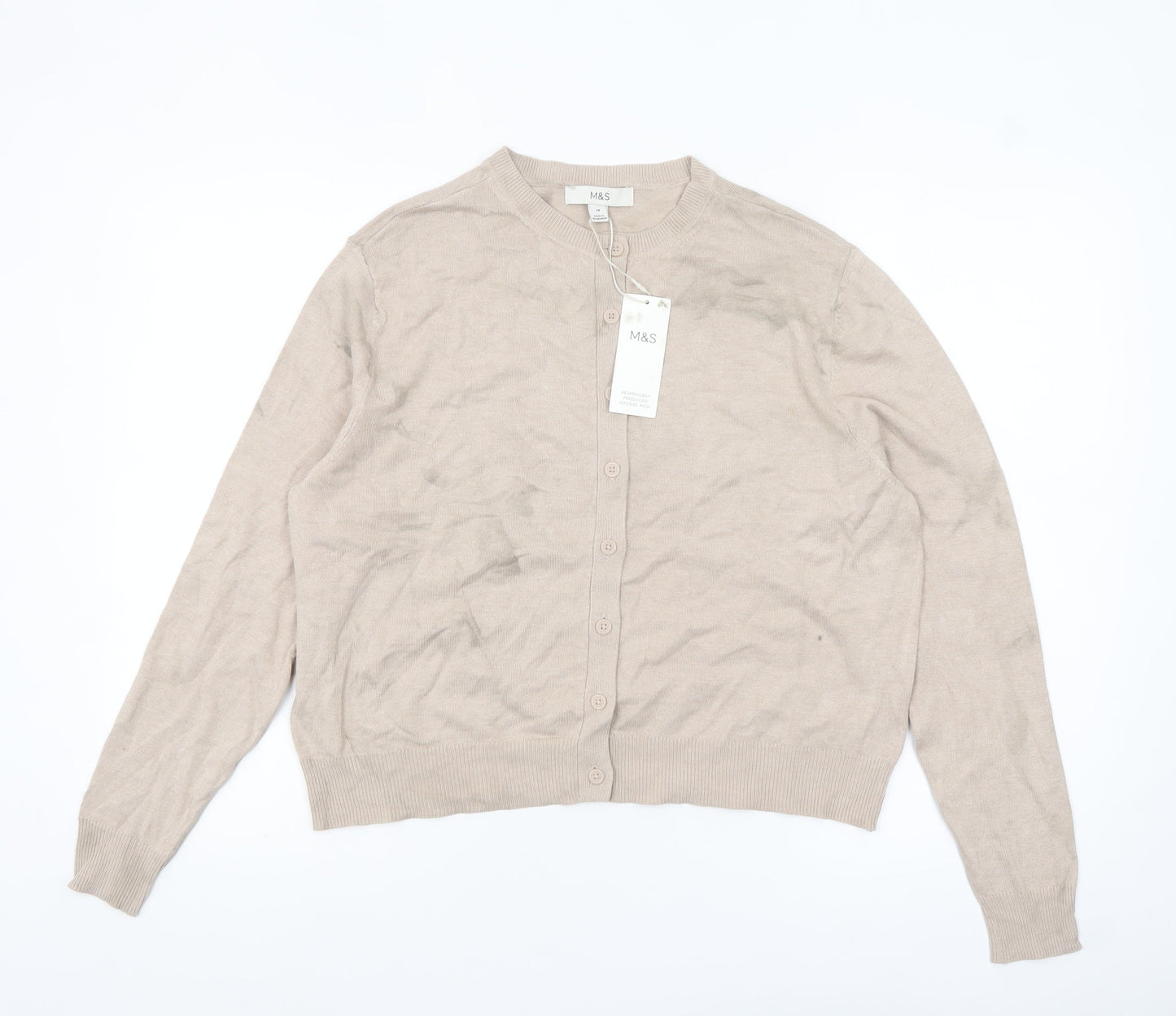 Marks and Spencer Women’s Beige Size 14 Crew Neck Cardigan