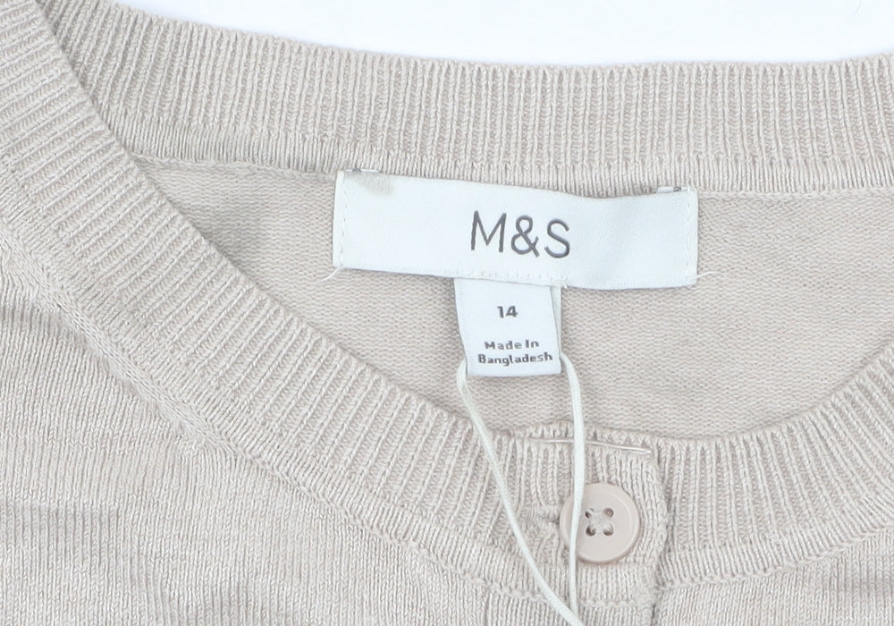 Marks and Spencer Women’s Beige Size 14 Crew Neck Cardigan