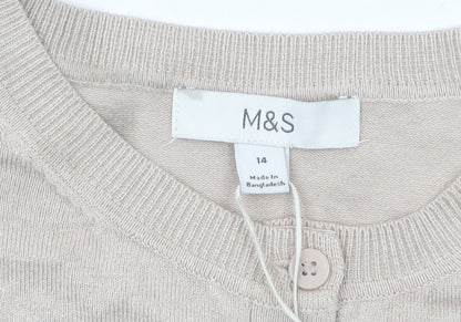 Marks and Spencer Women’s Beige Size 14 Crew Neck Cardigan