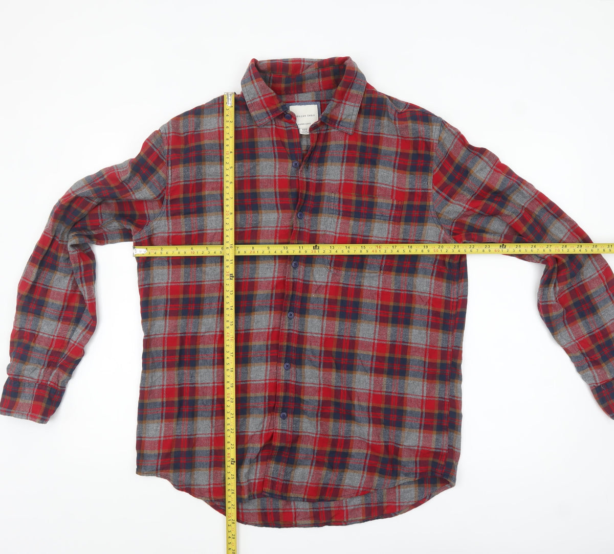 American Eagle Mens Red Plaid Flannel Button-Up Shirt M Regular