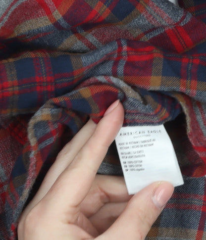 American Eagle Mens Red Plaid Flannel Button-Up Shirt M Regular