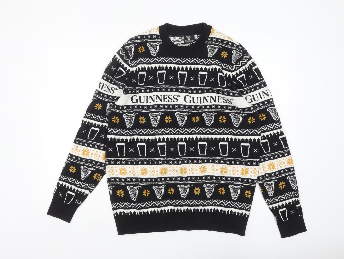 F&F Men’s Black Guinness Christmas Fair Isle Knit Jumper L