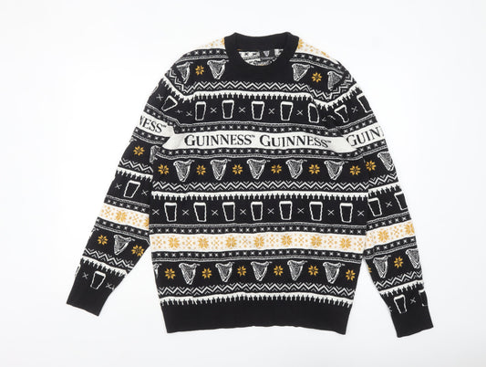 F&F Men’s Black Guinness Christmas Fair Isle Knit Jumper L