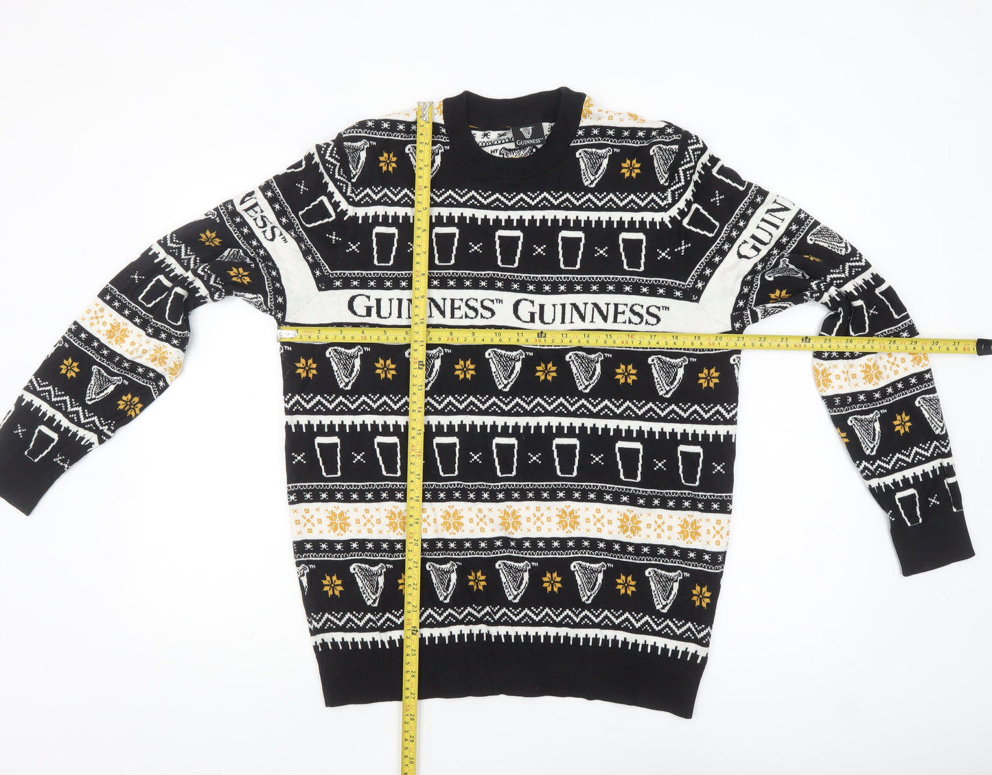 F&F Men’s Black Guinness Christmas Fair Isle Knit Jumper L
