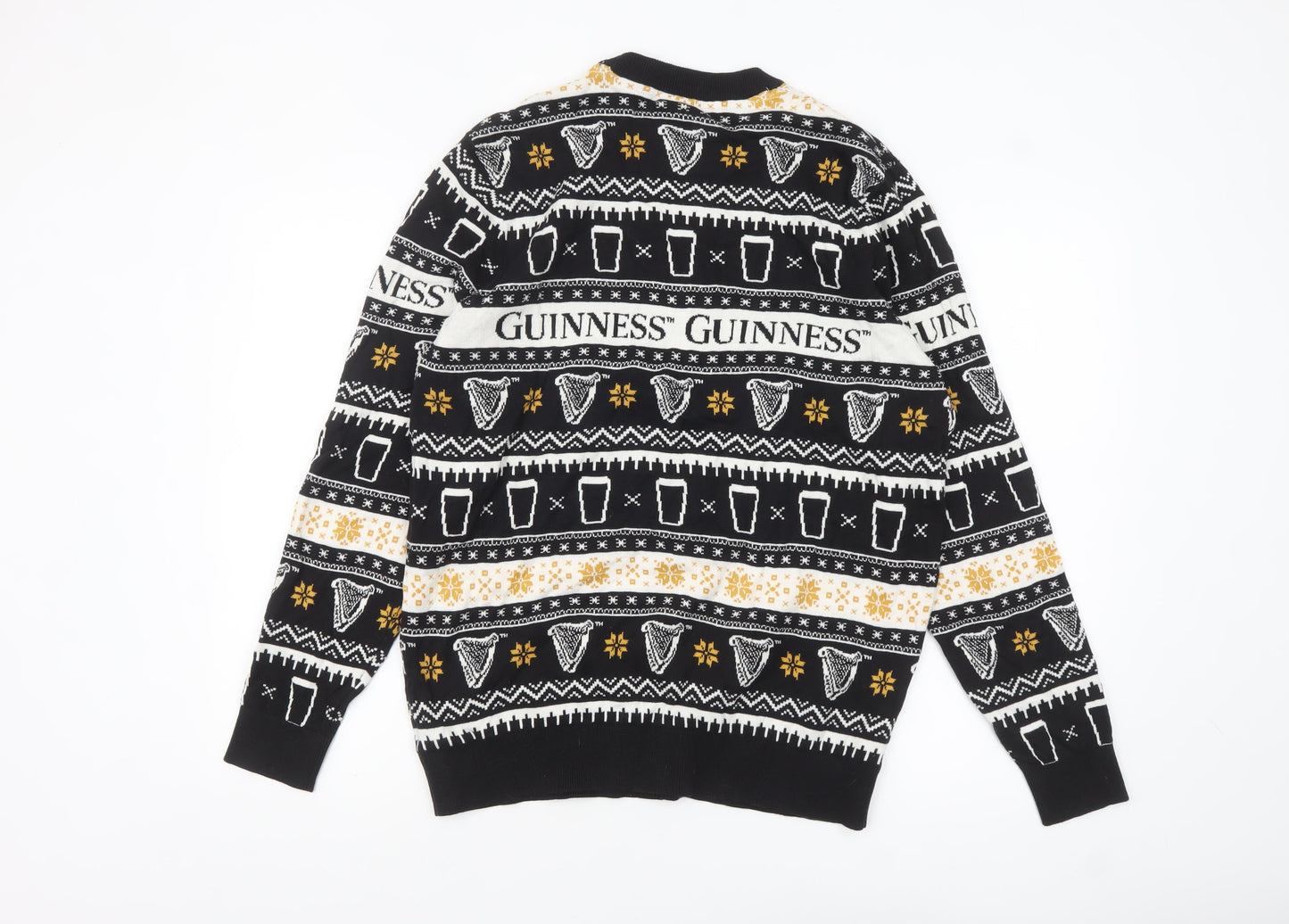 F&F Men’s Black Guinness Christmas Fair Isle Knit Jumper L