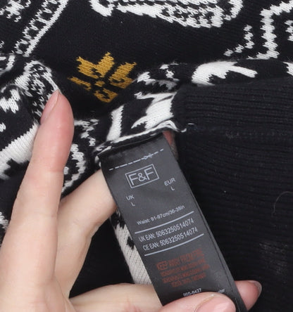 F&F Men’s Black Guinness Christmas Fair Isle Knit Jumper L