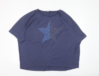 Bonmarché Women Blue Star Rhinestone Relaxed Fit T-Shirt Size 22